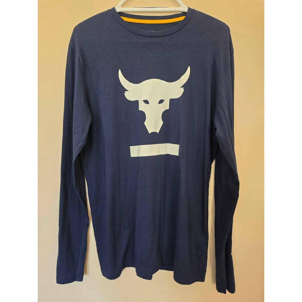 Under Armour Project Rock Brahma Bull Long Sleeve Shirt Navy Blue Mens Medium